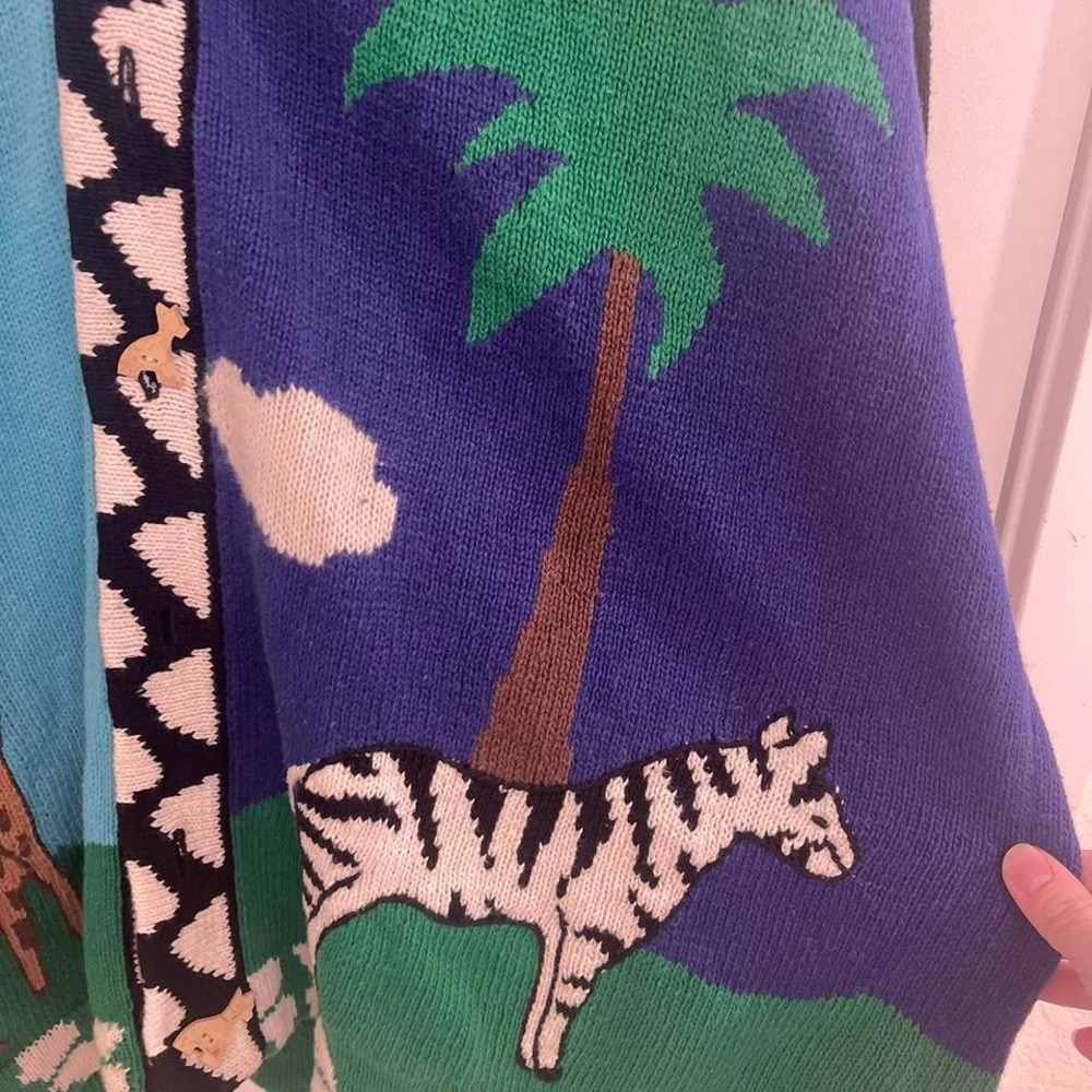 Vintage Storybook Knit Animal Print Zoo Cardigan Teacher Core Retro Fun - Picture 3 of 8
